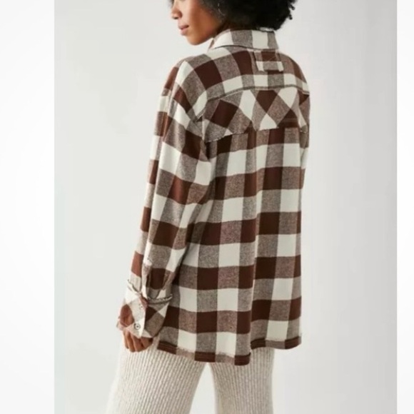 Free People We The Free So Long Summer Oversized Plaid Button Down Brown Plaid - Picture 3 of 5
